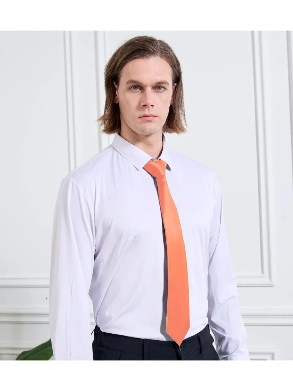 Men's Coral Solid Microfiber Plain Formal Silk Necktie For Business Dress Tie